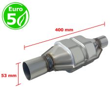 Catalizador universal rectangular euro 5 gasolina / diesel sin sonda boca 53mm diametro x 400mm longitud