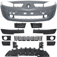 Parachoques Renault Megane 2002-2006 delantero / con molduras + rejillas + bandeja parachoques / imprimado