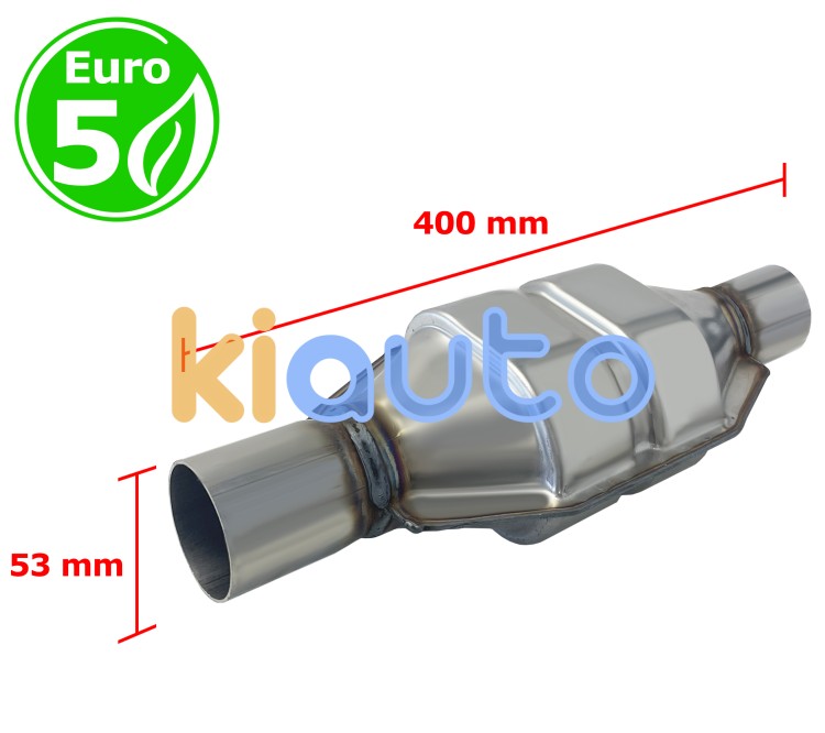 Catalizador universal rectangular euro 5 gasolina / diesel sin sonda boca 53mm diametro x 400mm longitud