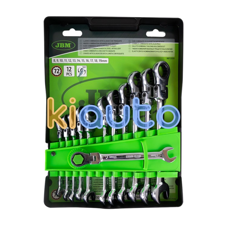 Kit llaves combinadas articuladas con trinquete 12 llaves
