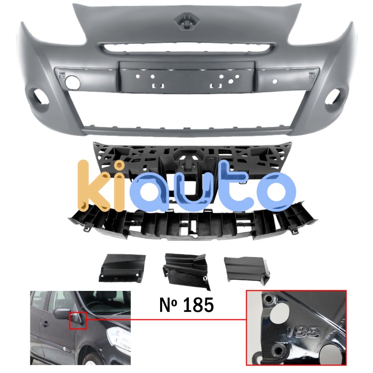 Parachoques renault clio 2009-2013 delantero / modelo 185 / con soportes / 5 piezas / imprimado OE 620224634R / 7701479263