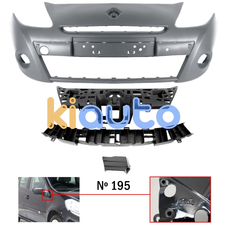 Parachoques renault clio 2009-2013 delantero / modelo 195 / con soportes / 3 piezas / imprimado OE 620224984R