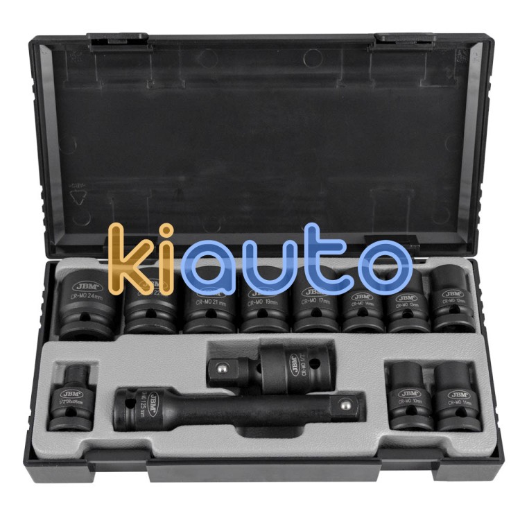 Set vasos impacto 1/2" hexagonales + adaptadores 13 piezas