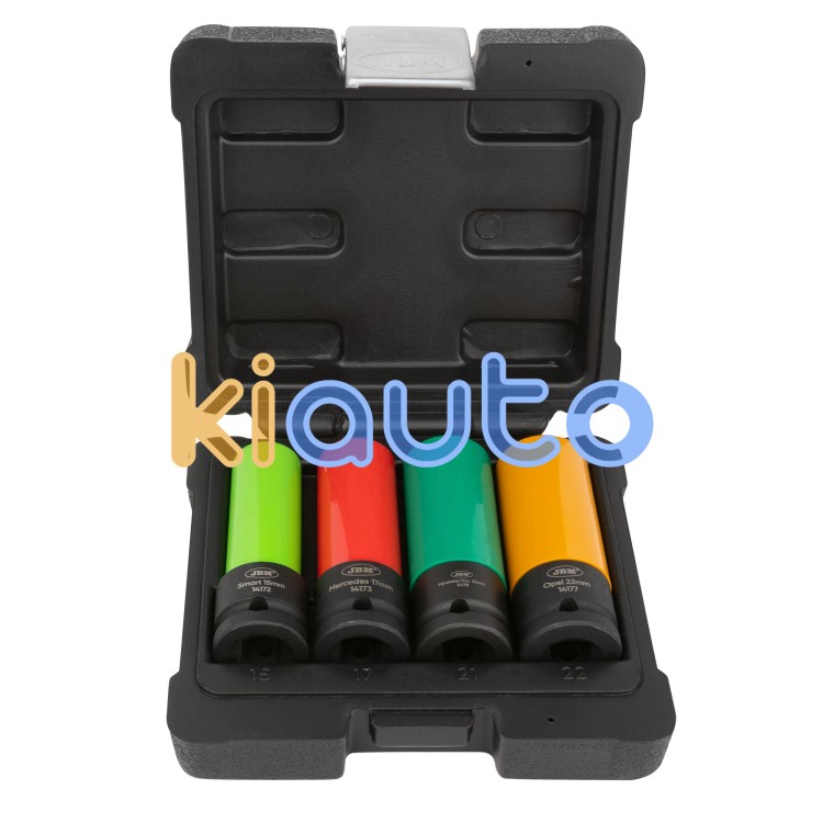 Set vasos impacto 1/2" hexagonales especial extracción llantas de aleación 4 piezas