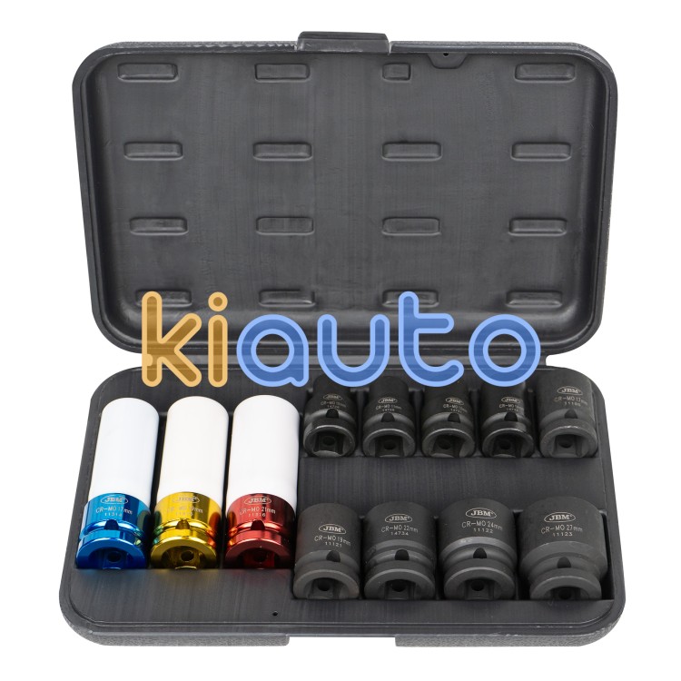 Set vasos impacto 1/2" hexagonales especial extracción ruedas 12 piezas