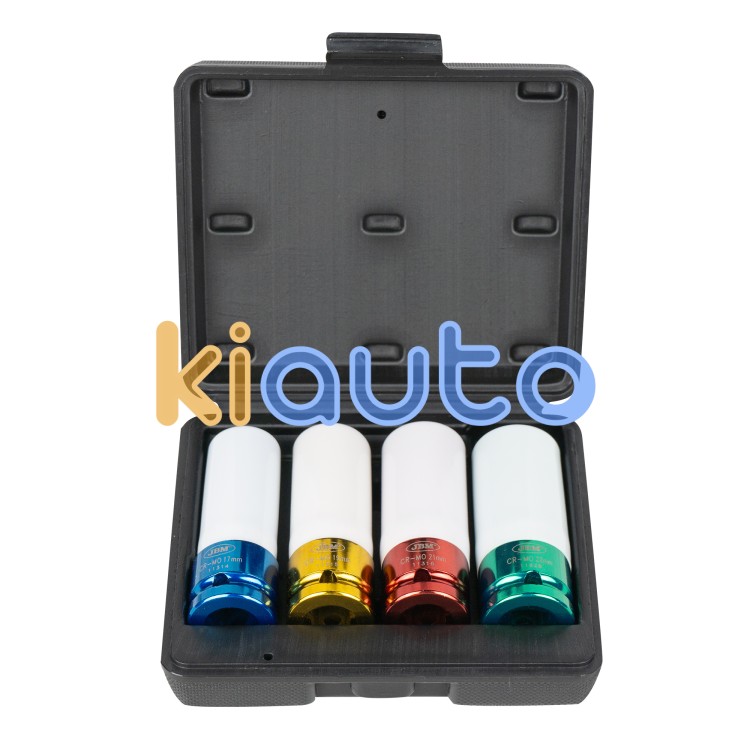 Set vasos impacto 1/2" hexagonales especial extracción ruedas 4 piezas
