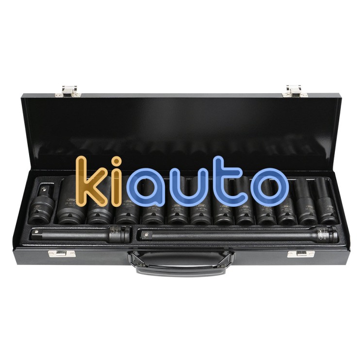 Set vasos impacto 1/2" hexagonales largos + adaptadores 15 piezas